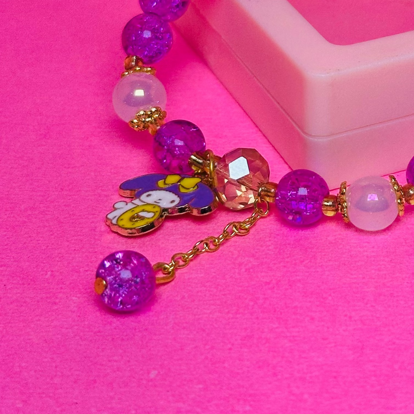 Whimsical Pink Dangle Charm Bracelet