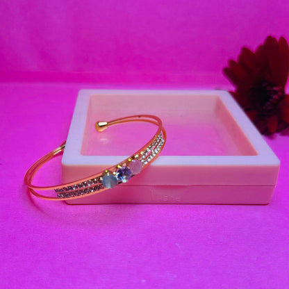 Luxe Gold Cuff Bracelet with Crystal Detailing and Gemstone Trio