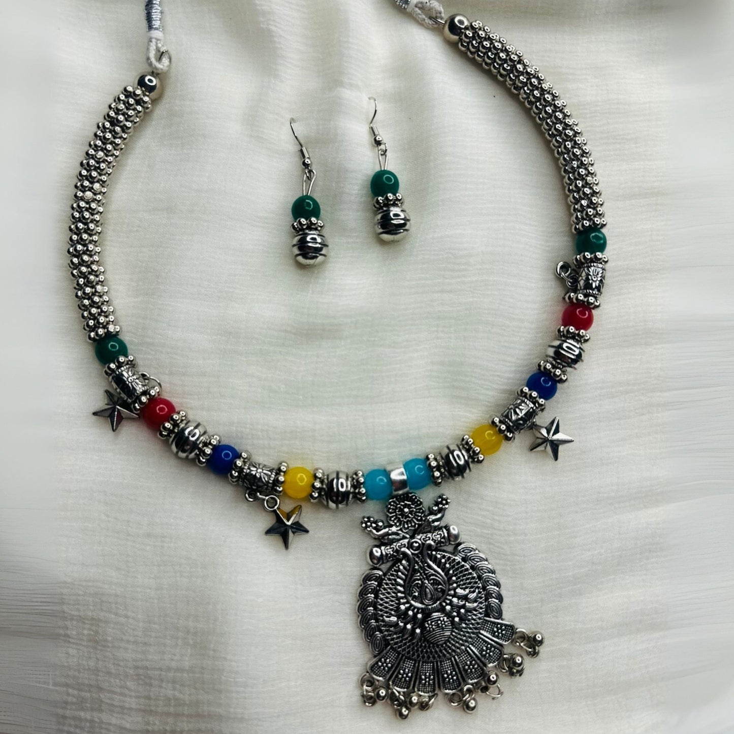 Oxidized Silver Navratri Special Choker Necklace Set