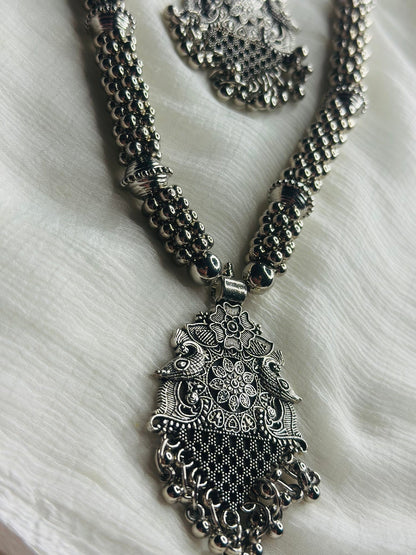 Oxidized Silver Navratri Special Long Necklace Set