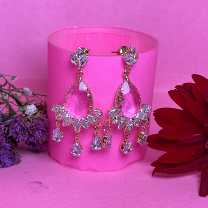 Royal pink AD Stone Chandelier Earrings
