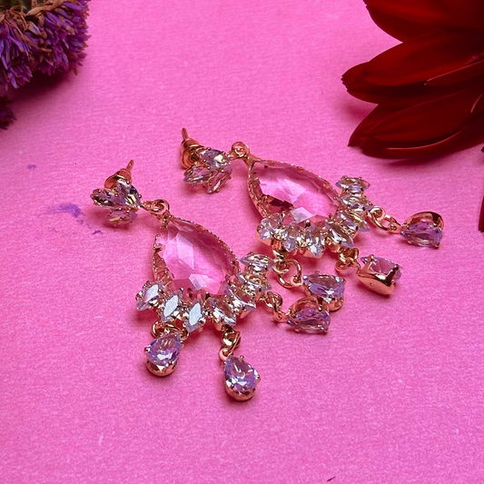 Royal pink AD Stone Chandelier Earrings
