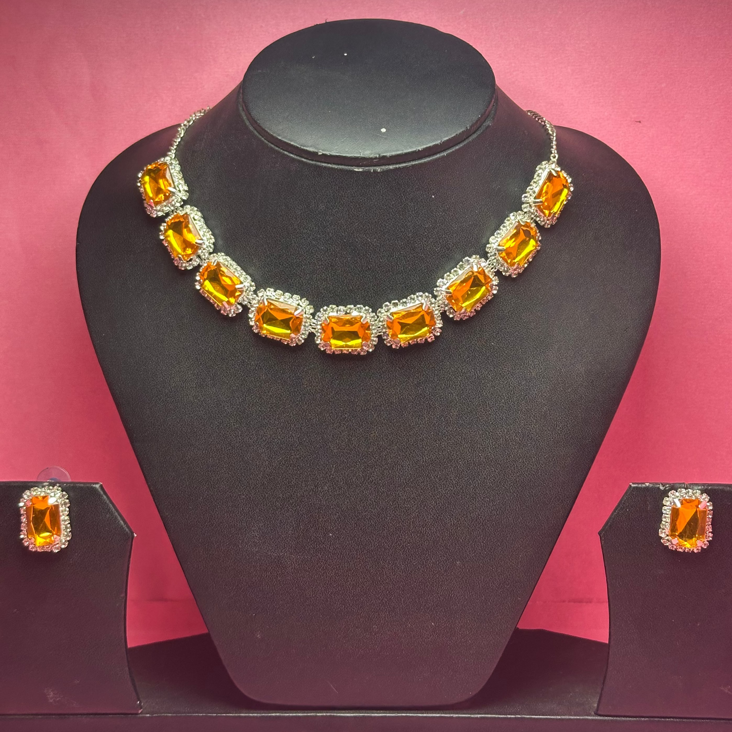 Golden Glow Crystal and Amber Necklace Set
