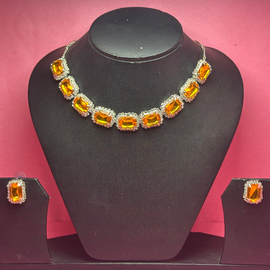 Golden Glow Crystal and Amber Necklace Set