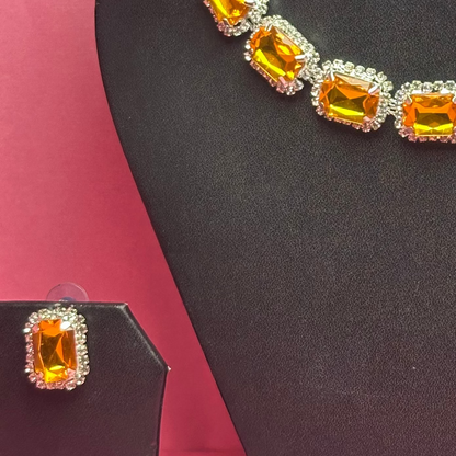 Golden Glow Crystal and Amber Necklace Set