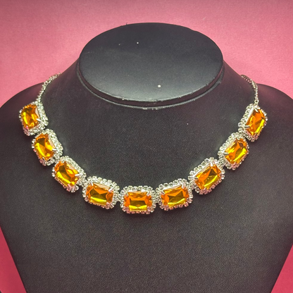 Golden Glow Crystal and Amber Necklace Set