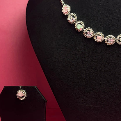 Sparkling Rhinestone Flowerette Necklace and Earring Set