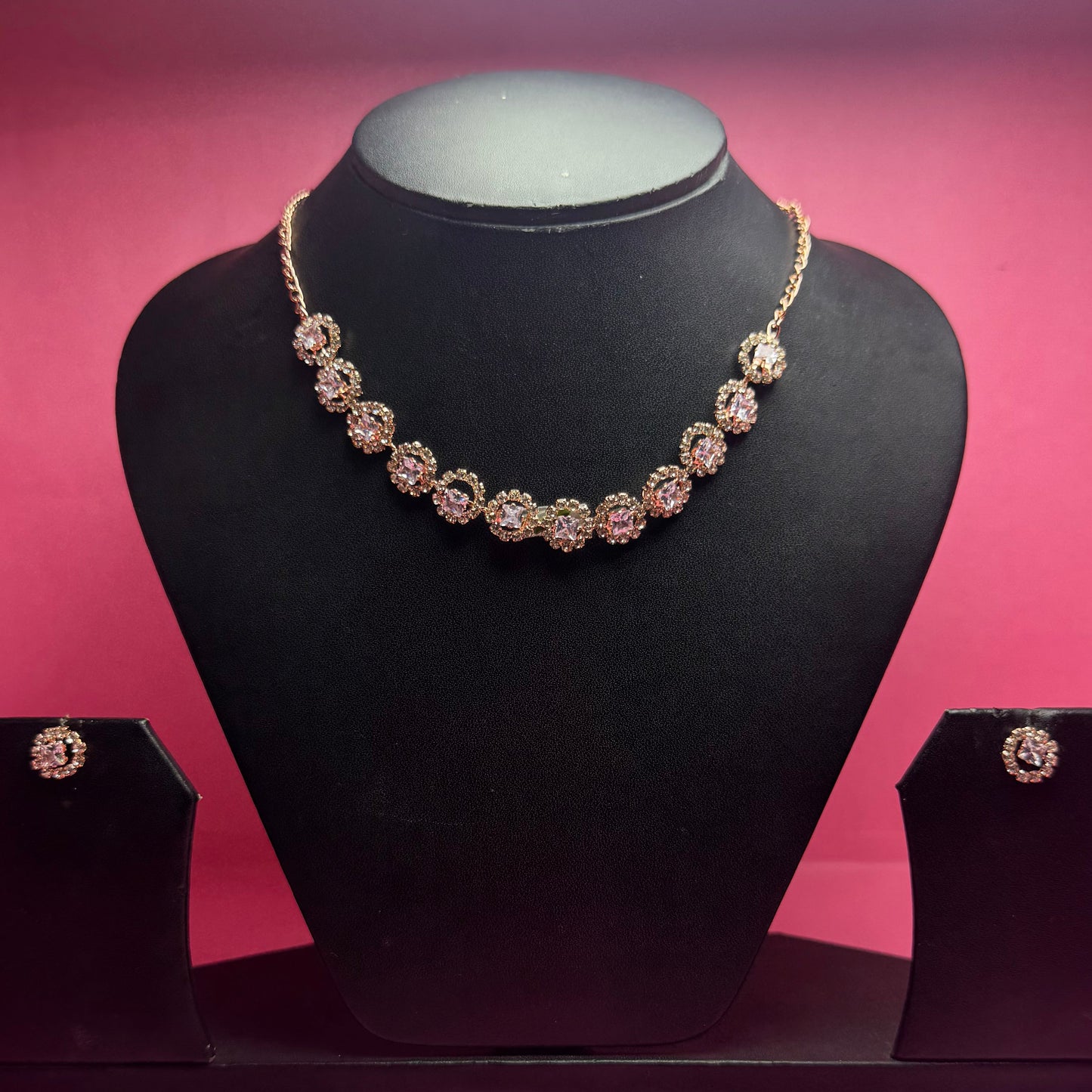 Rose Gold-Tone Floral Necklace and Earring Set