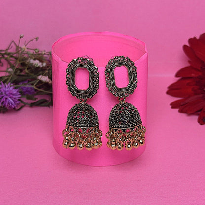 Oxidized Gold Jhumka Earrings Hamper with Free Gemstone Necklace