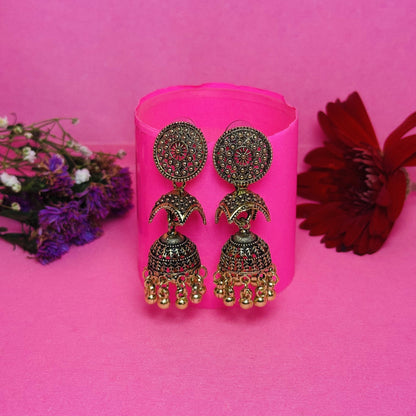 Oxidized Gold Jhumka Earrings Hamper with Free Gemstone Necklace